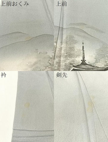 平和屋着物▼訪問着 作家物 手描き 京名所風景文 暈し染め 正絹 逸品 CABD8246vp