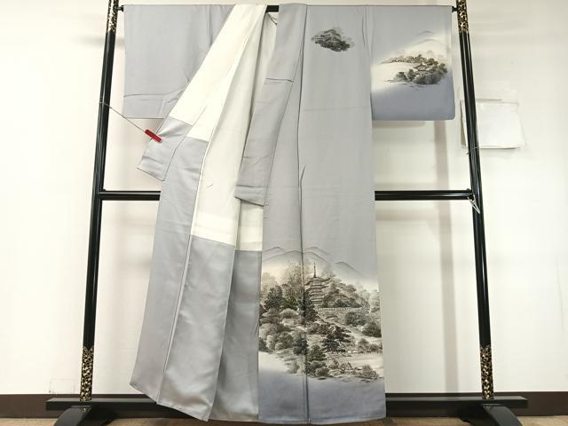 平和屋着物▼訪問着 作家物 手描き 京名所風景文 暈し染め 正絹 逸品 CABD8246vp