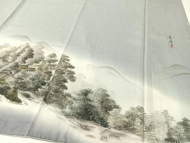 平和屋着物▼訪問着 作家物 手描き 京名所風景文 暈し染め 正絹 逸品 CABD8246vp