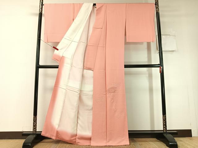 平和屋着物▼中国三大刺繍 スワトウ刺繍 総刺繍 無地絵羽訪問着 地紙花文 薄紅色 正絹 逸品 CABD8290vp