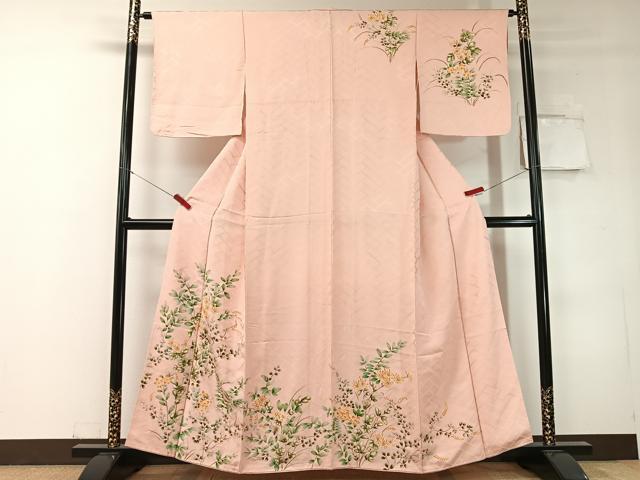 平和屋着物▼訪問着 手描き 草花文 正絹 逸品 未使用 CABD8291vp