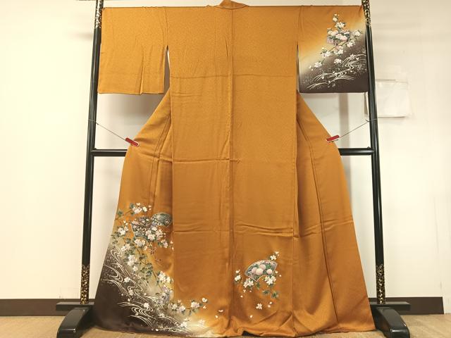 平和屋着物●訪問着 流水地紙御所車花文 暈し染め 金銀彩 ロング丈 正絹 逸品 CABD8309vp