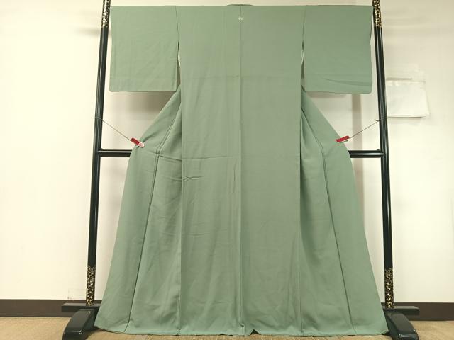 平和屋着物●上質な色無地 千草色 正絹 逸品 CABD8321vp