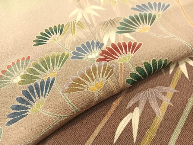 平和屋着物●訪問着 友禅 作家物 笹竹裏菊文 暈し染め ロング丈 正絹 逸品 CABD8337vp