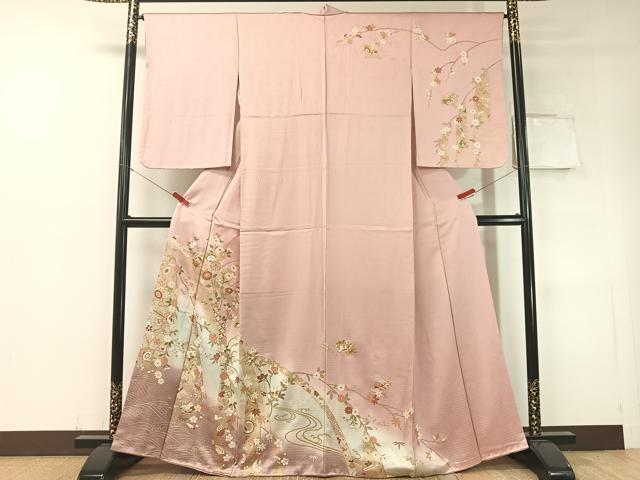 平和屋着物○訪問着 立波扇面熨斗花文 暈し染め 金彩 正絹 逸品 CABD8339vp