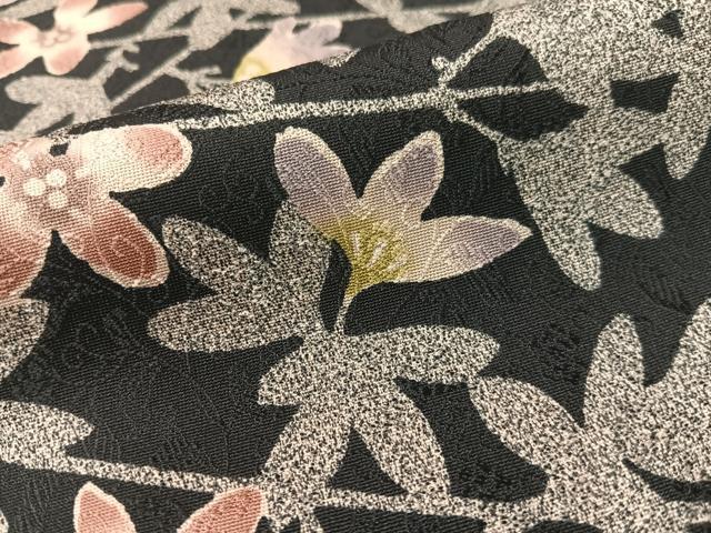 平和屋着物●上質な小紋 枝花文 黒地 ほてい屋扱い 正絹 逸品 未使用 CABD8346vp