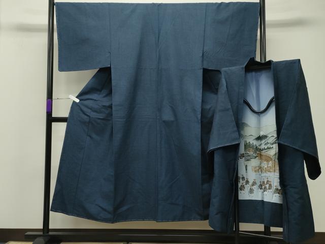平和屋着物●男性 紬 アンサンブル 霞文 正絹 逸品 未使用 CABD8809gh