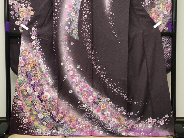 平和屋着物●豪華振袖 絞り 雪輪舞桜花文 暈し染め 金彩 銀通し地 京都きもの友禅扱い 正絹 逸品 CABD8818gh