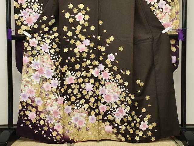 平和屋着物●豪華振袖 刺繍 舞桜花文 暈し染め 金彩 正絹 逸品 CABD8819gh