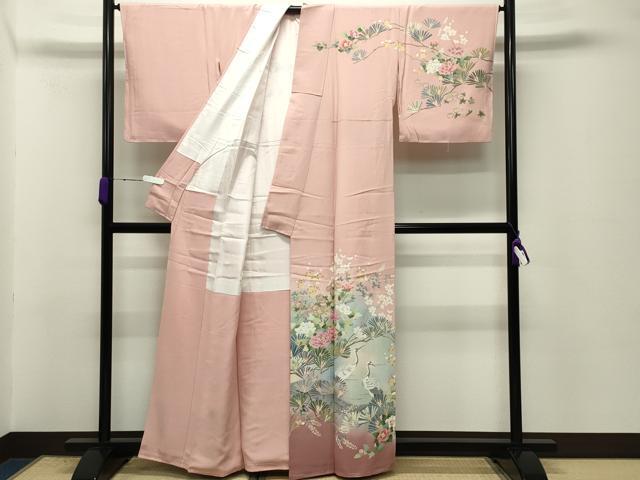 平和屋着物●訪問着 友禅 作家物 梅松鶴花文 暈し染め 正絹 逸品 未使用 CABD8823gh