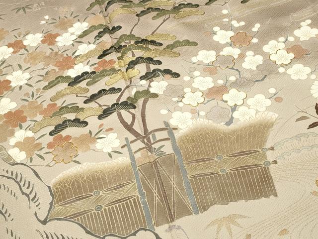 平和屋着物●訪問着 駒刺繍 流水松竹梅文 暈し染め 金彩 正絹 逸品 CABD8827gh