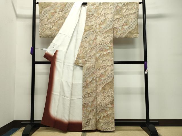 平和屋着物●極上 創業460年・千總 小紋 舞蝶花唐草文 鬼しぼ縮緬 正絹 逸品 未使用 CABD8837gh