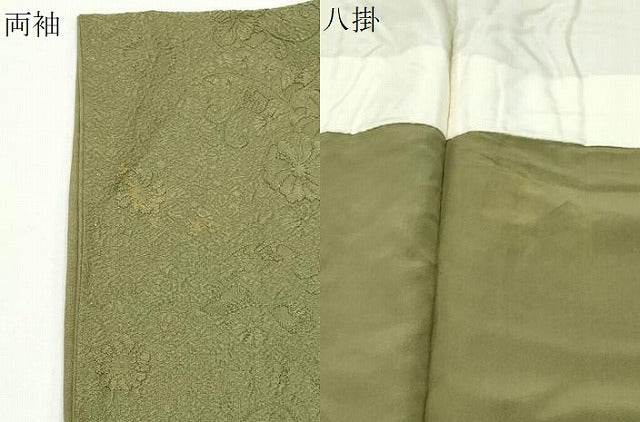 平和屋着物●上質な色無地 辻が花地紋 草色 正絹 逸品 CABD8838gh