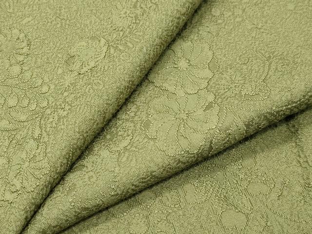 平和屋着物●上質な色無地 辻が花地紋 草色 正絹 逸品 CABD8838gh