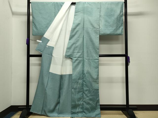平和屋着物●石川県指定無形文化財 牛首紬 白山工房 手織り 訪問着 刺繍 草木文 正絹 逸品 CABD8848gh