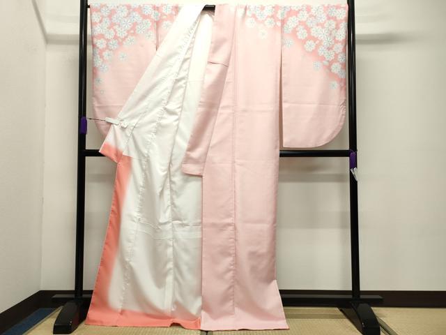 平和屋着物●小振袖 二尺袖 舞桜文 暈し染め 洗える着物 CABD8883gh