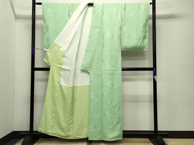 平和屋着物●上質な色無地 枝梅地紋 苗色 正絹 逸品 未使用 CABD8890gh