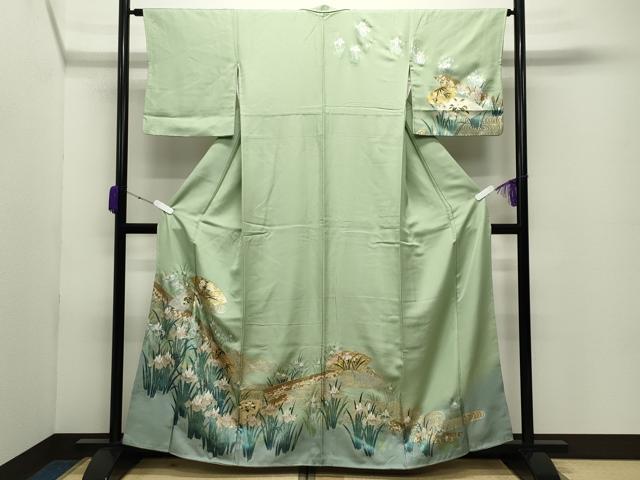 平和屋着物●訪問着 流水地紙花文 暈し染め 金銀彩 正絹 逸品 未使用 CABD8897gh