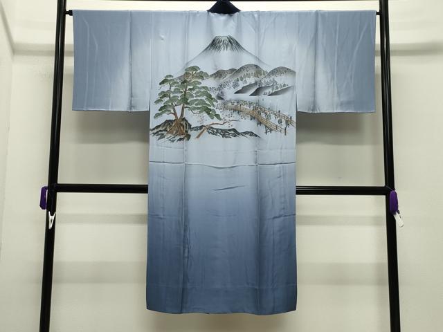 平和屋着物●男性 紬 髭紬羽織・長襦袢セット 色無地 濃藍色 正絹 逸品 CABD8903gh