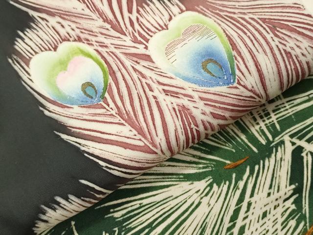 平和屋着物●アンティーク 大正ロマン 黒留袖 刺繍 孔雀花文 金彩 正絹 逸品 CABD8930gh