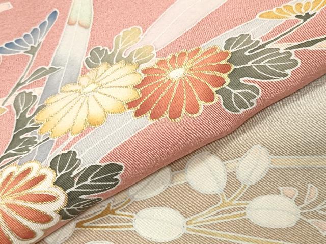 平和屋着物●訪問着 作家物 舞蝶草花文 暈し染め 金彩 正絹 逸品 CABD8934gh