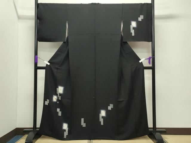 平和屋着物●訪問着 刺繍 色紙重ね蔦の葉文 暈し染め 黒地 銀彩 さが美扱い 正絹 逸品 CABD8962gh
