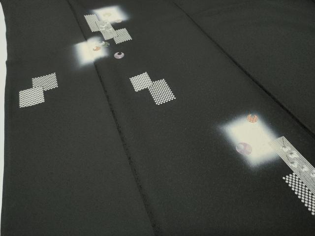 平和屋着物●訪問着 刺繍 色紙重ね蔦の葉文 暈し染め 黒地 銀彩 さが美扱い 正絹 逸品 CABD8962gh