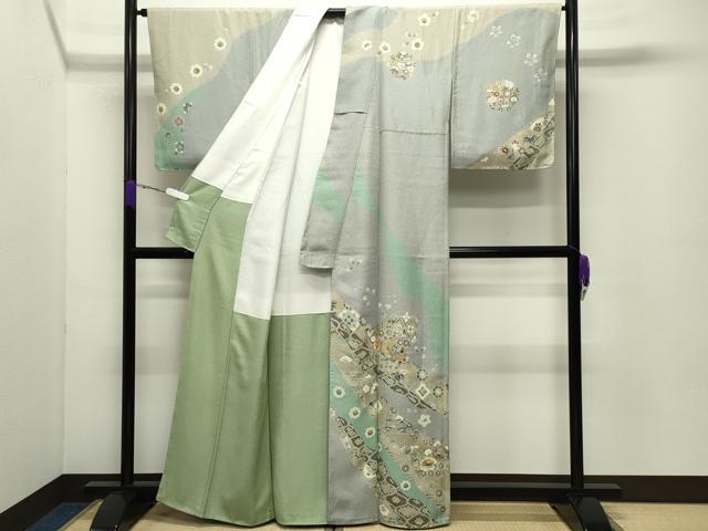 平和屋着物●訪問着 駒刺繍 雪輪重ね鳳凰花文 金彩 正絹 逸品 未使用 CABD8968gh
