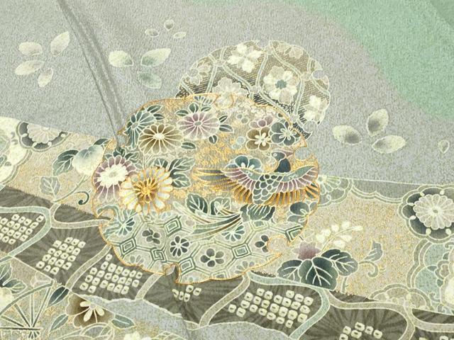 平和屋着物●訪問着 駒刺繍 雪輪重ね鳳凰花文 金彩 正絹 逸品 未使用 CABD8968gh