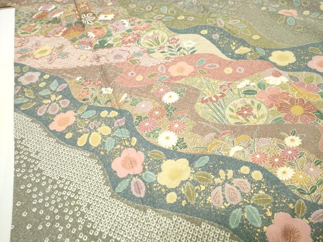 平和屋着物●訪問着 御所車花文 金彩 正絹 逸品 CABD8969gh