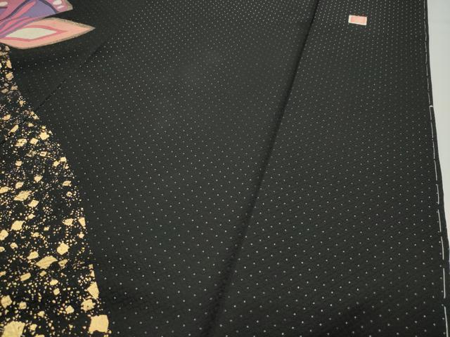 平和屋着物●豪華振袖 作家物 舞蝶文 黒地 金彩 銀通し地 正絹 逸品 CABD8974gh
