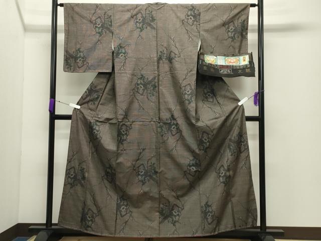平和屋着物●本場大島紬 9マルキ 泥染め 枝花文 吉織物謹製 証紙付き 正絹 逸品 未使用 CABD8982gh