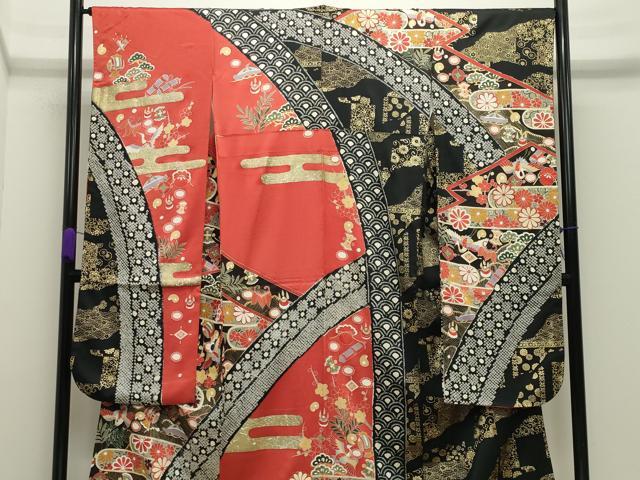 平和屋着物●豪華振袖 駒刺繍 絞り 飛鶴宝尽くし文 金彩 正絹 逸品 CABD8989gh