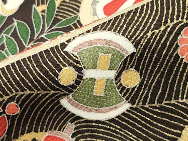 平和屋着物●豪華振袖 駒刺繍 絞り 飛鶴宝尽くし文 金彩 正絹 逸品 CABD8989gh