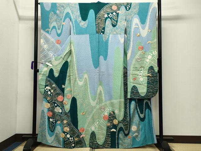 平和屋着物●豪華振袖 駒刺繍 絞り 松花文 正絹 逸品 CABD8990gh