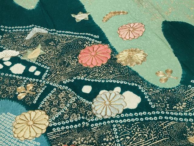 平和屋着物●豪華振袖 駒刺繍 絞り 松花文 正絹 逸品 CABD8990gh