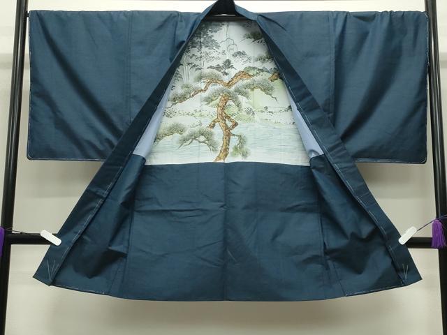 平和屋着物●男性 紬 アンサンブル 藍色 正絹 逸品 未使用 CABD8991gh