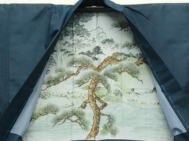 平和屋着物●男性 紬 アンサンブル 藍色 正絹 逸品 未使用 CABD8991gh
