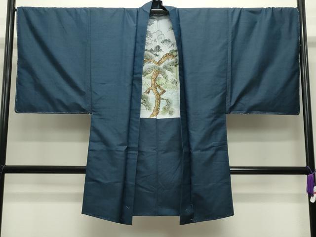 平和屋着物●男性 紬 アンサンブル 藍色 正絹 逸品 未使用 CABD8991gh
