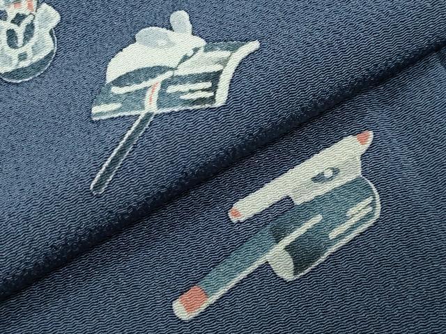 平和屋着物●上質な小紋 型染め 玩具文 鬼しぼ縮緬 正絹 逸品 CABD8996gh