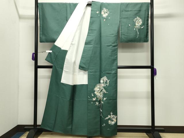 平和屋着物●訪問着 紬地 友禅 作家物 草花文 正絹 逸品 CABD8997gh