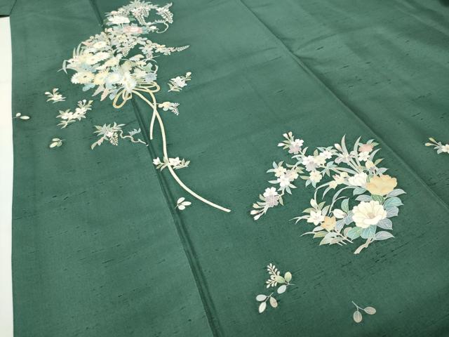 平和屋着物●訪問着 紬地 友禅 作家物 草花文 正絹 逸品 CABD8997gh