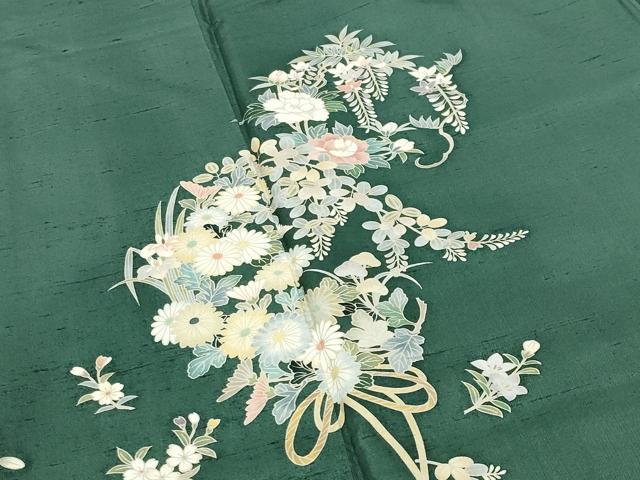 平和屋着物●訪問着 紬地 友禅 作家物 草花文 正絹 逸品 CABD8997gh