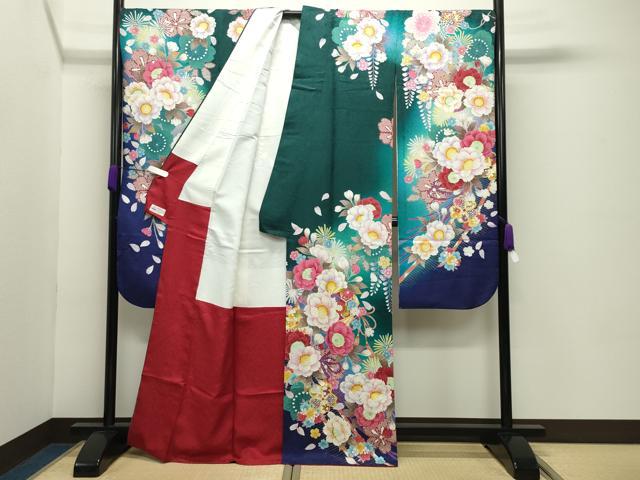 平和屋着物●豪華振袖 駒刺繍 舞桜花文 暈し染め やまと誂製 正絹 逸品 CABD8999gh