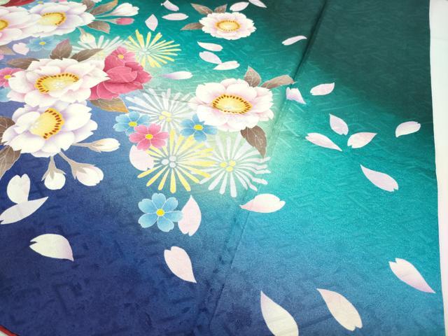 平和屋着物●豪華振袖 駒刺繍 舞桜花文 暈し染め やまと誂製 正絹 逸品 CABD8999gh