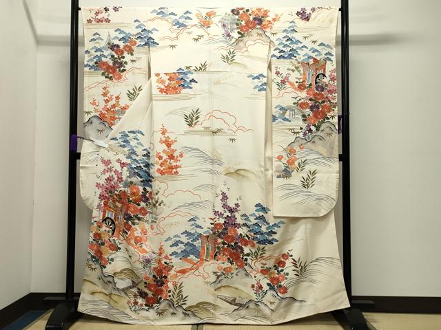 平和屋着物●豪華振袖 駒刺繍 御所車松竹梅文 金彩 正絹 逸品 CABD9000gh