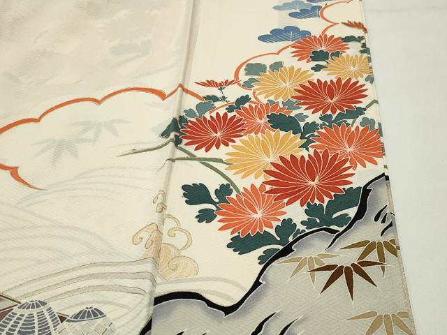 平和屋着物●豪華振袖 駒刺繍 御所車松竹梅文 金彩 正絹 逸品 CABD9000gh