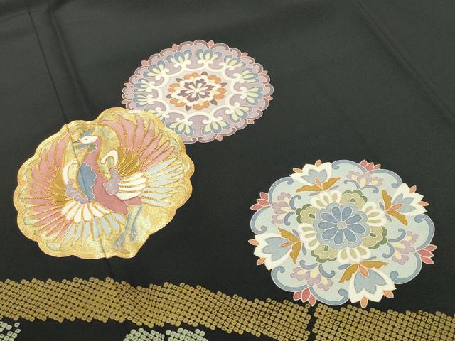 平和屋着物●豪華黒留袖 作家物 駒刺繍 籬鳳凰花文 金彩 正絹 逸品 CABD9002gh