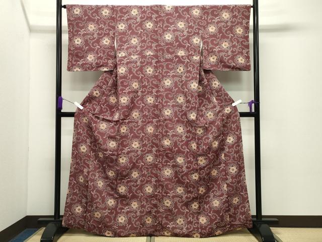 平和屋着物●上質な小紋 型染め 花唐草文 正絹 逸品 CABD9004gh