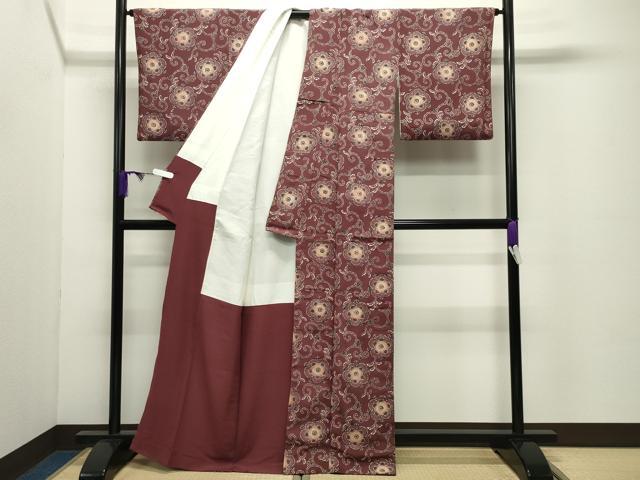 平和屋着物●上質な小紋 型染め 花唐草文 正絹 逸品 CABD9004gh